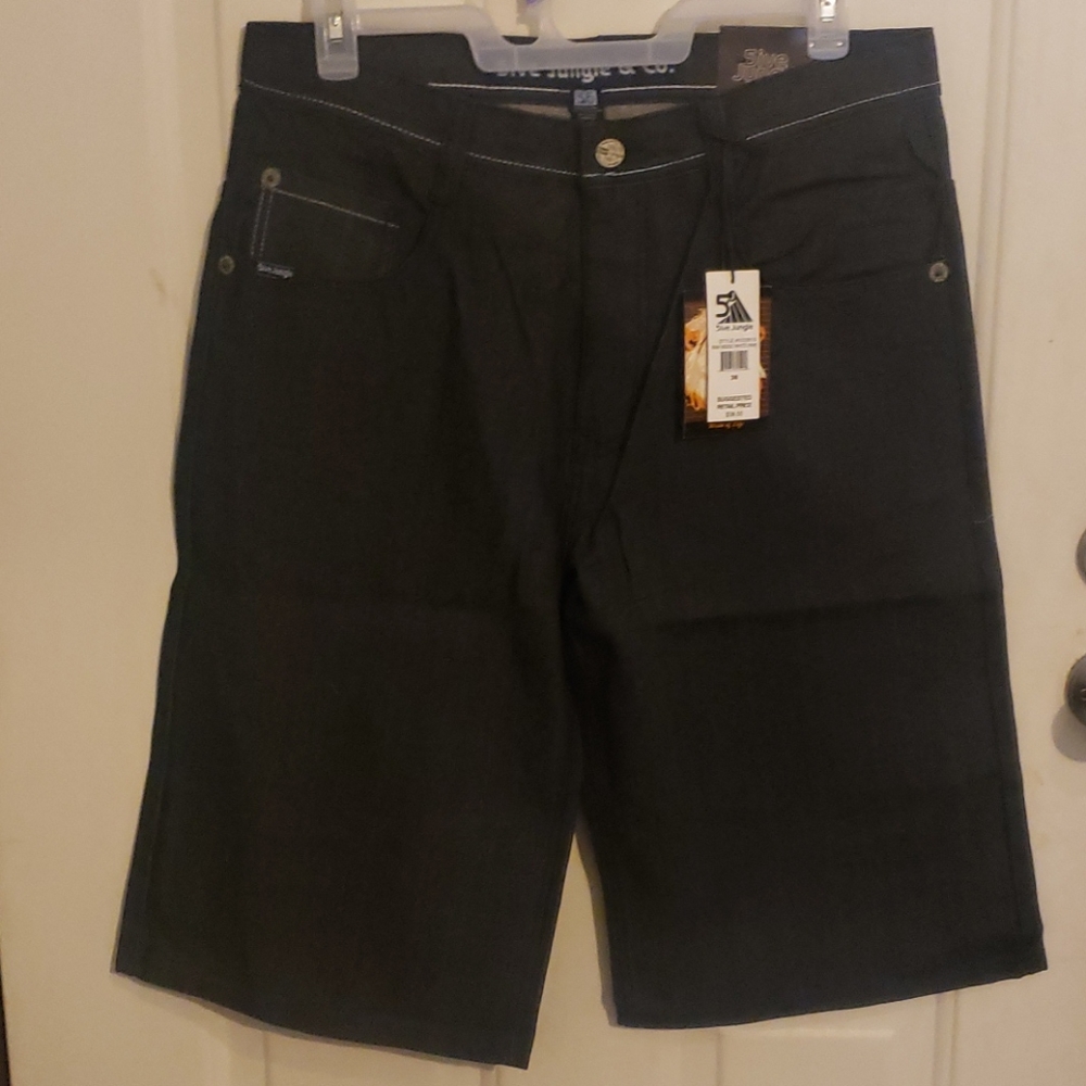 5ive Jungle Kings County Denim Shorts Navy/Blue 15" inseams.